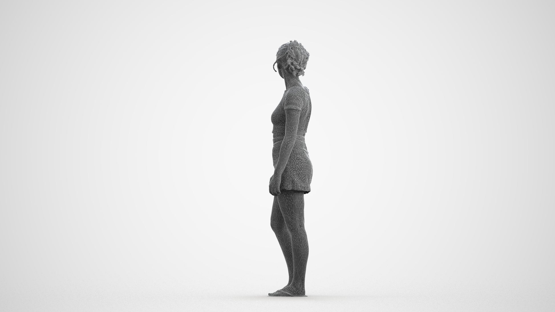realistic 3D people woman casual standing, render-ready for V-Ray and Corona, FBX OBJ, wireframe front view