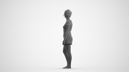 realistic 3D people woman casual standing, render-ready for V-Ray and Corona, FBX OBJ, wireframe front view