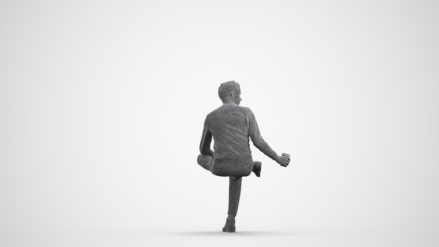 realistic 3D man casual sitting, scanned archviz people for Blender and 3ds Max, wireframe front view