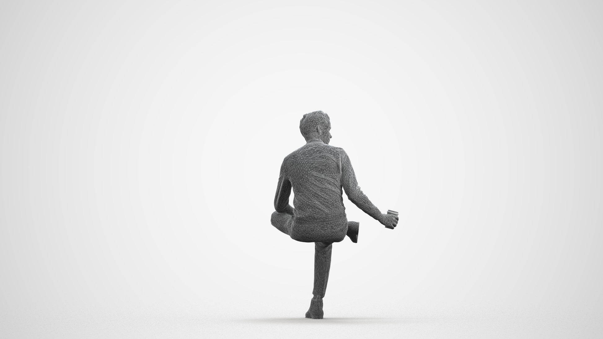 realistic 3D man casual sitting, scanned archviz people for Blender and 3ds Max, wireframe front view