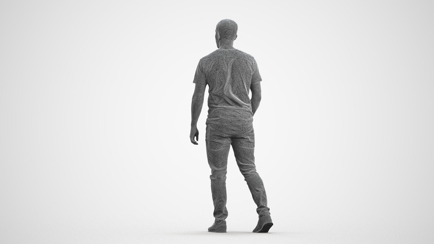 scanned 3D man casual walking, photogrammetry people for Enscape and V-Ray, wireframe front view