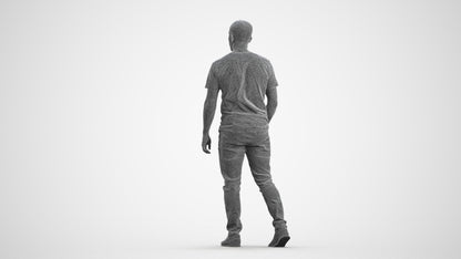 scanned 3D man casual walking, photogrammetry people for Enscape and V-Ray, wireframe front view