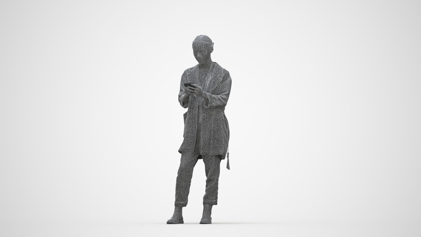 realistic 3D people woman casual standing, render-ready for V-Ray and Corona, FBX OBJ, wireframe back view