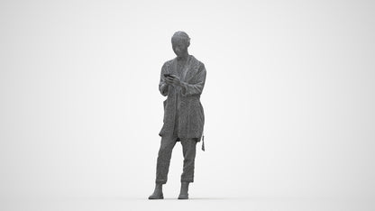 realistic 3D people woman casual standing, render-ready for V-Ray and Corona, FBX OBJ, wireframe back view
