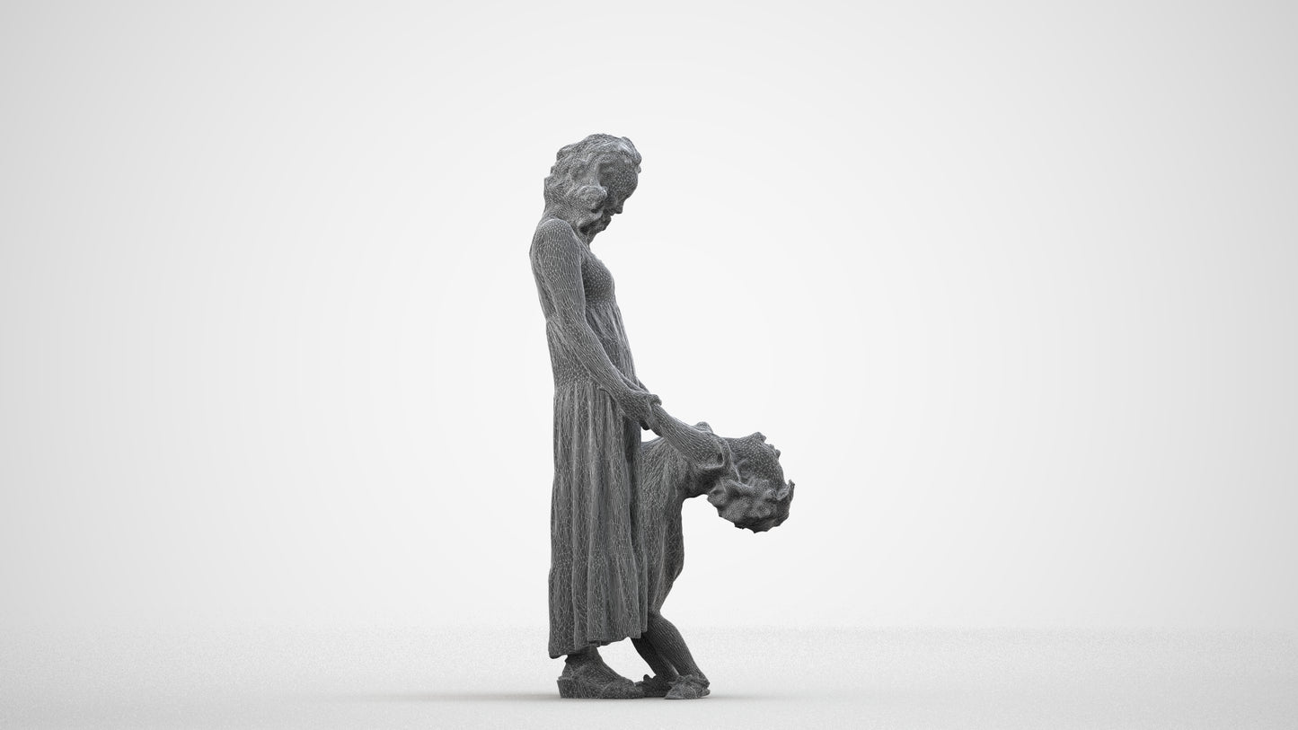 3D human model girl casual kids, photogrammetry scanned person for archviz, wireframe side view