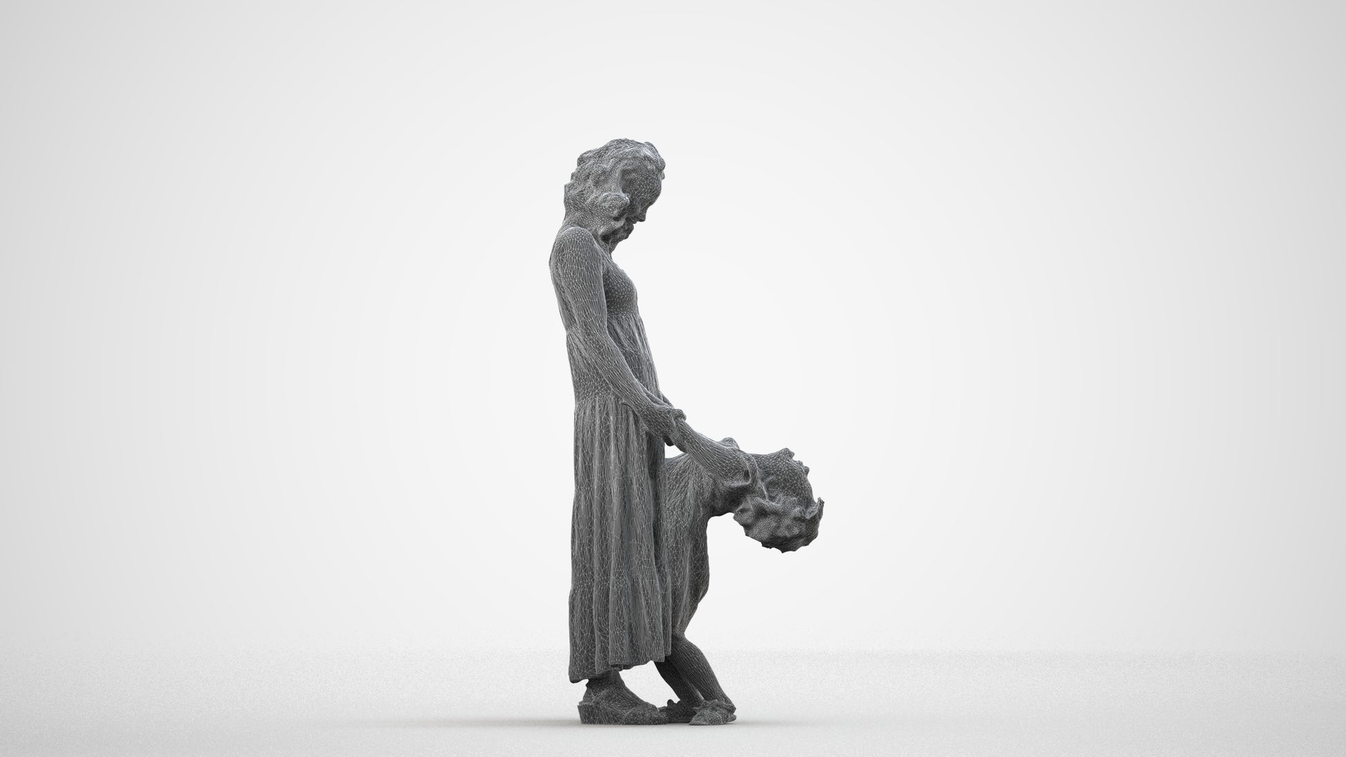 3D human model girl casual kids, photogrammetry scanned person for archviz, wireframe side view