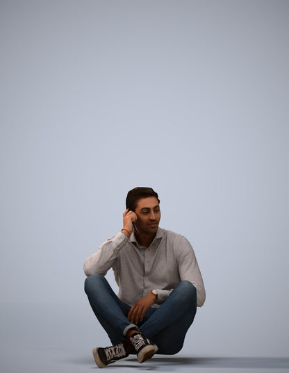 3D scanned man sitting casual, photorealistic archviz people for Enscape and SketchUp
