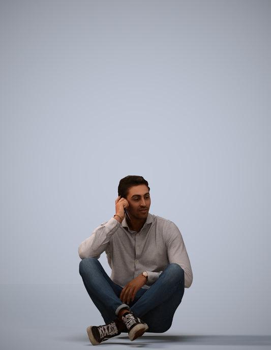 3D scanned man sitting casual, photorealistic archviz people for Enscape and SketchUp