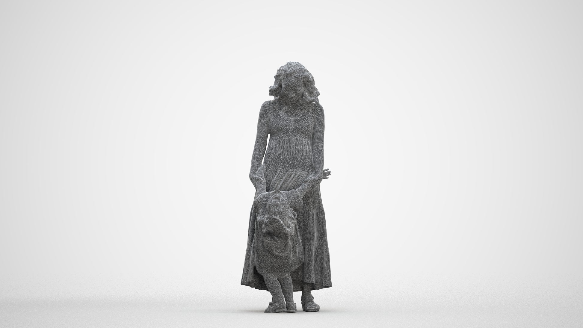 3D human model girl casual kids, photogrammetry scanned person for archviz, three-quarter front view render