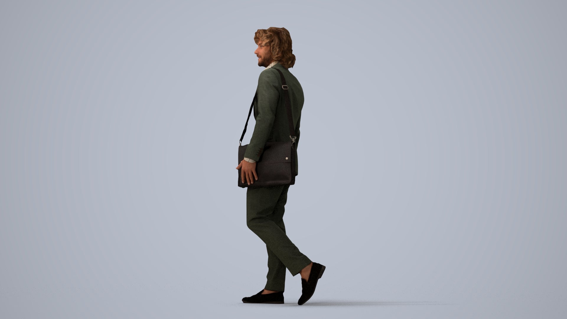 realistic 3D man business walking, scanned archviz people for Blender and 3ds Max, three-quarter view render