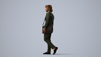 realistic 3D man business walking, scanned archviz people for Blender and 3ds Max, three-quarter view render