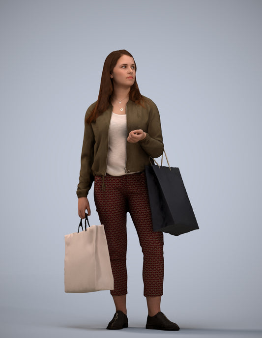 scanned 3D woman casual shopping, photogrammetry people for Enscape and V-Ray