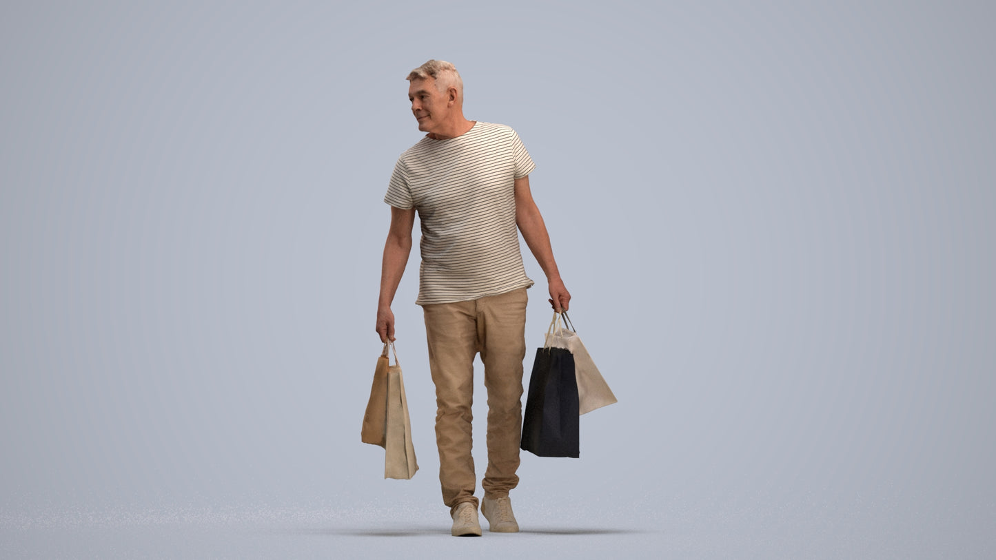 scanned 3D senior man casual shopping, photogrammetry people for Enscape and V-Ray, standing pose render