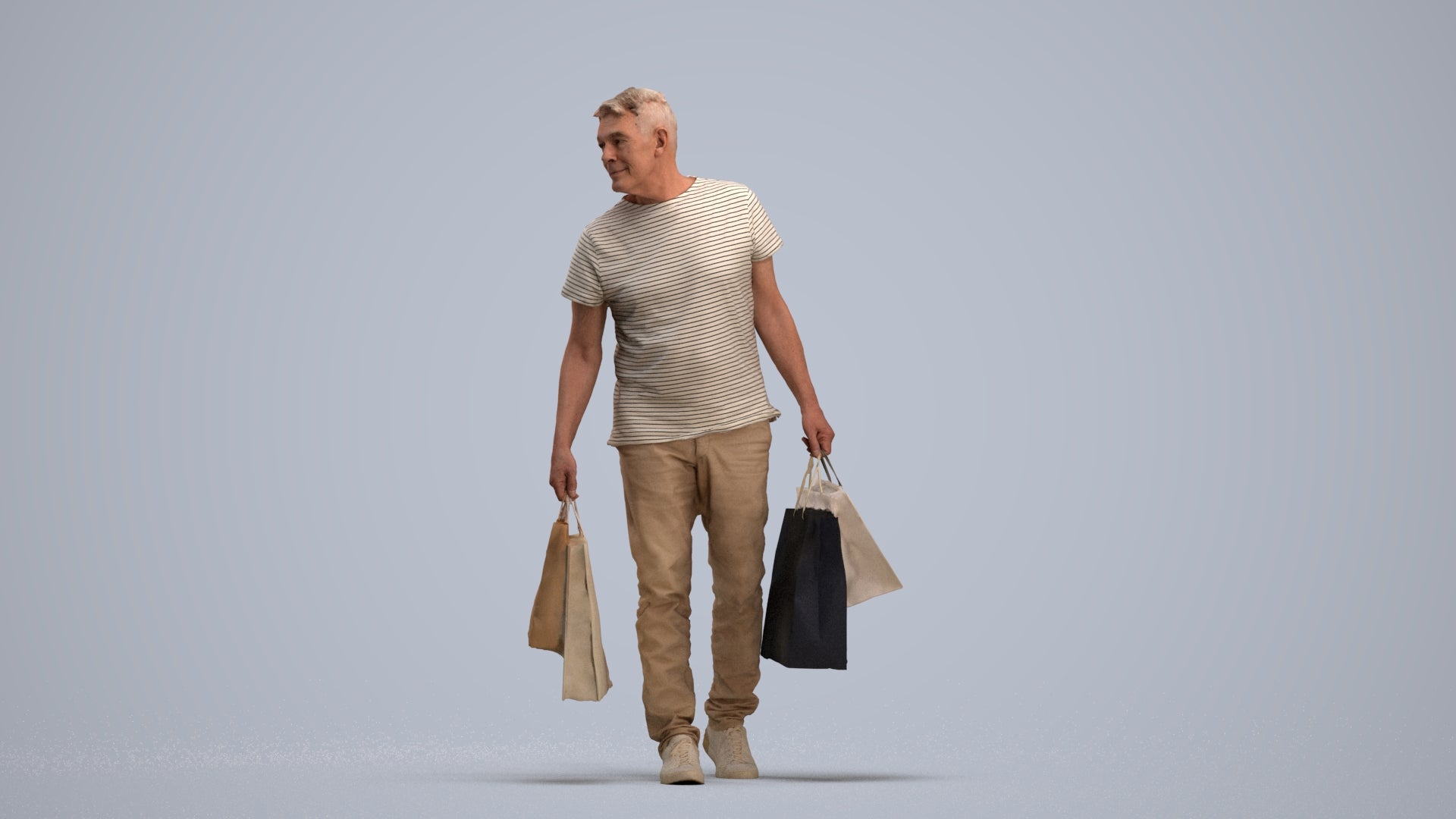 scanned 3D senior man casual shopping, photogrammetry people for Enscape and V-Ray, standing pose render