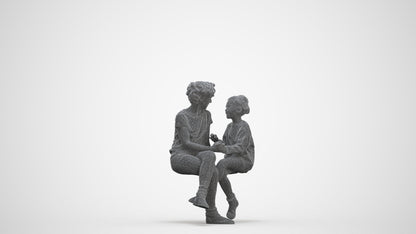 3D human model girl casual kids, photogrammetry scanned person for archviz, three-quarter front view render