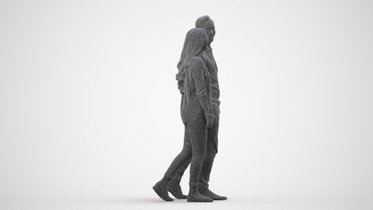realistic 3D human woman casual couple, archviz people FBX OBJ for Blender, wireframe side view