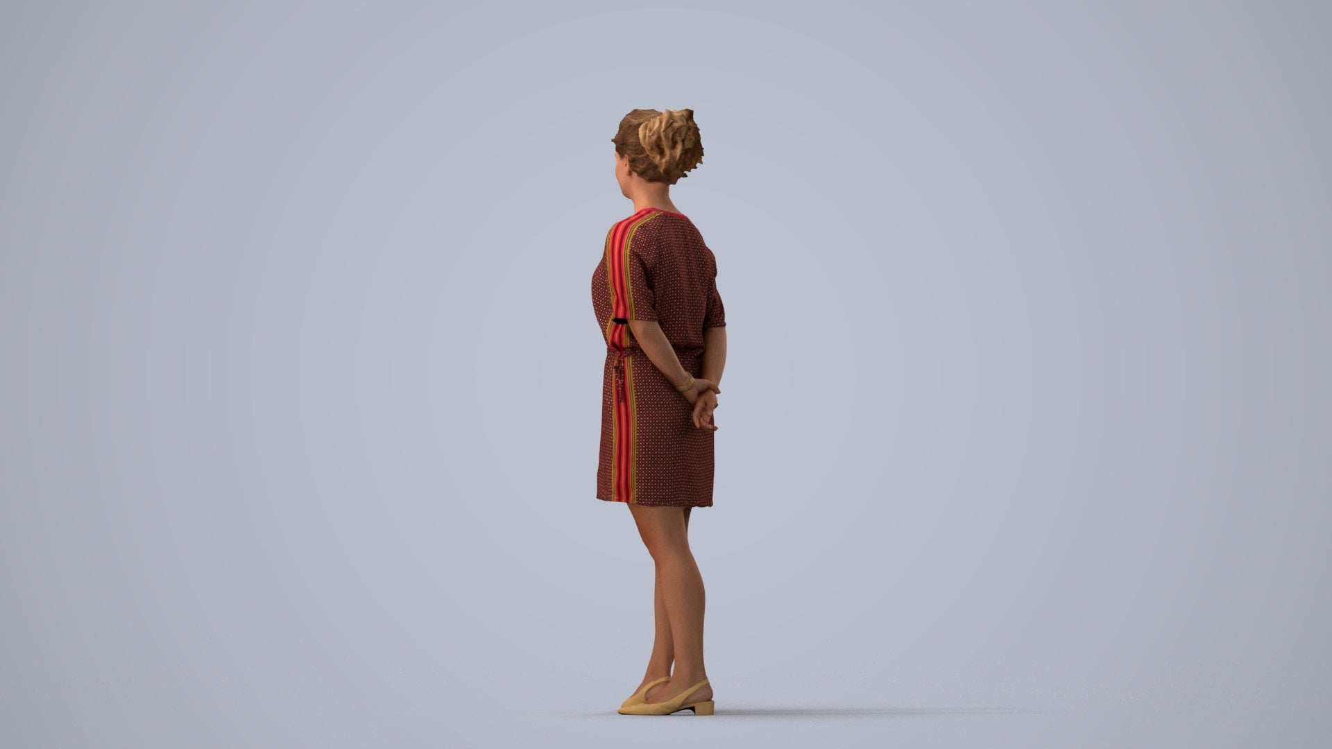 3D people model woman casual standing, scanned human for 3ds Max rendering, three-quarter view render