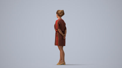 3D people model woman casual standing, scanned human for 3ds Max rendering, three-quarter view render