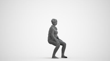 photogrammetry 3D woman casual sitting, realistic human model archviz FBX, wireframe front view