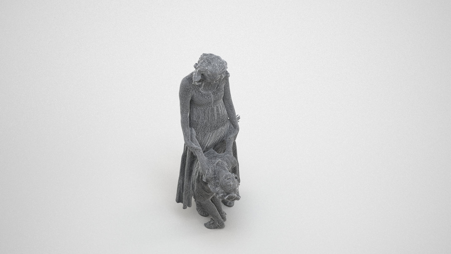 3D human model girl casual kids, photogrammetry scanned person for archviz, wireframe three-quarter view