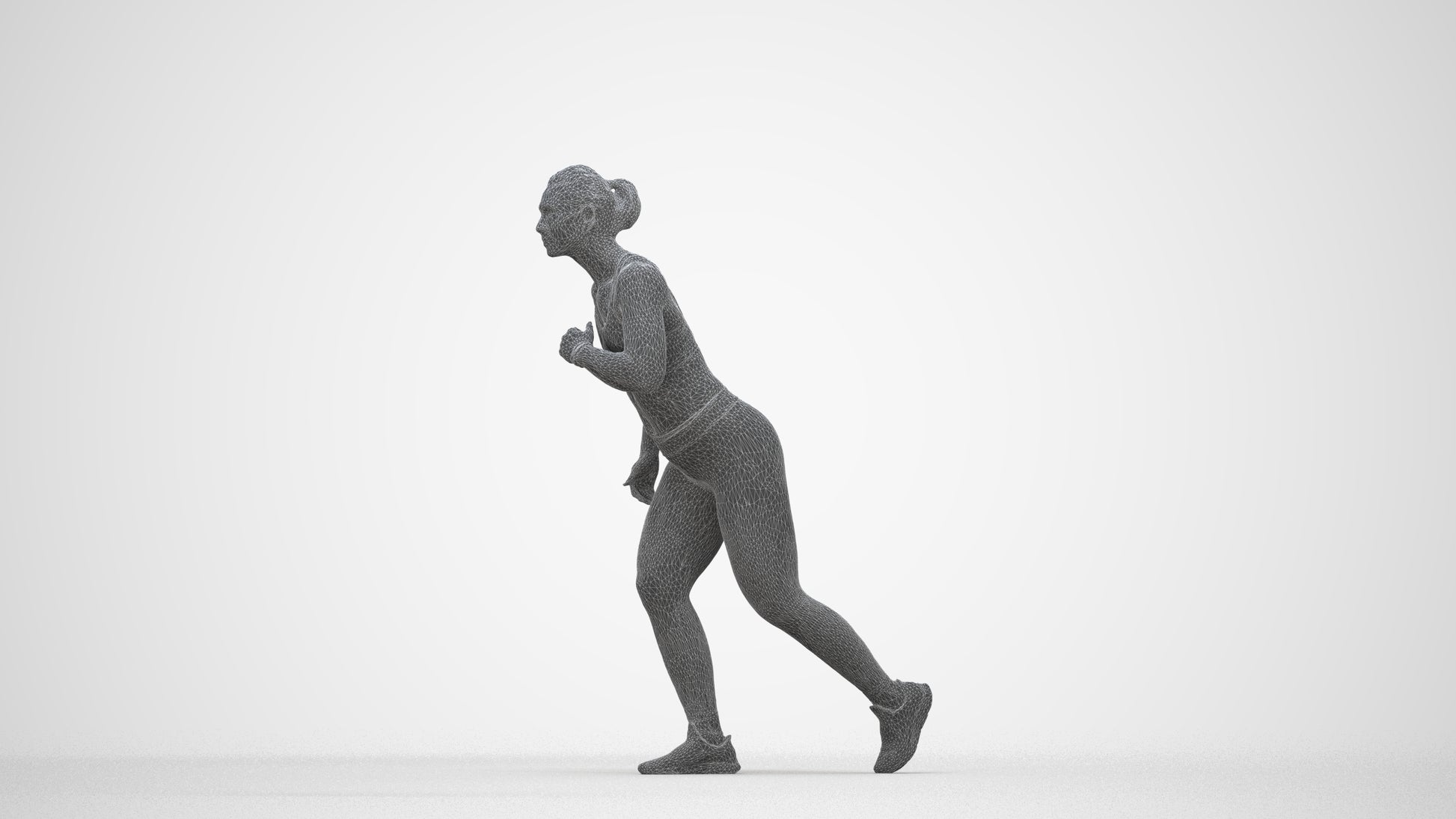 3D people model woman sport, scanned human for 3ds Max rendering, wireframe back view