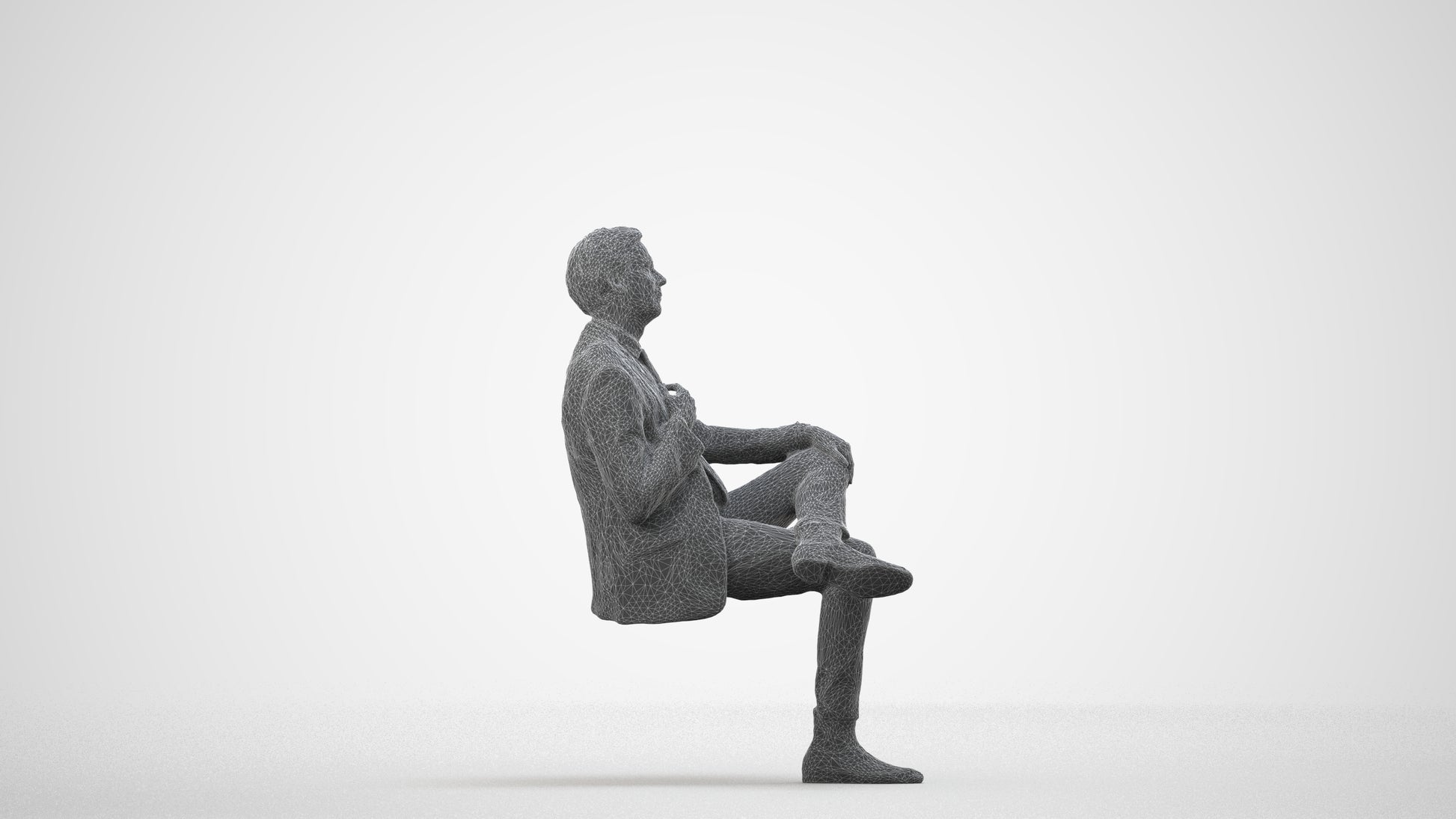3D people model man business, scanned human for 3ds Max rendering, wireframe side view