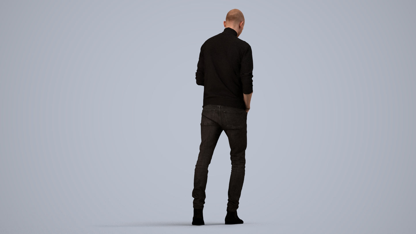 photogrammetry 3D man casual walking, realistic human model archviz FBX, side view render