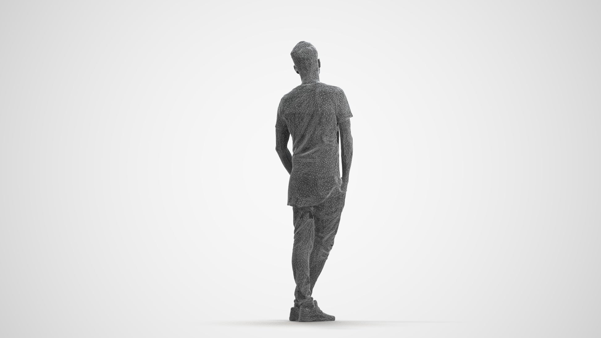 realistic 3D human man casual standing, archviz people FBX OBJ for Blender, wireframe front view
