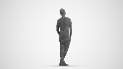 realistic 3D human man casual standing, archviz people FBX OBJ for Blender, wireframe front view