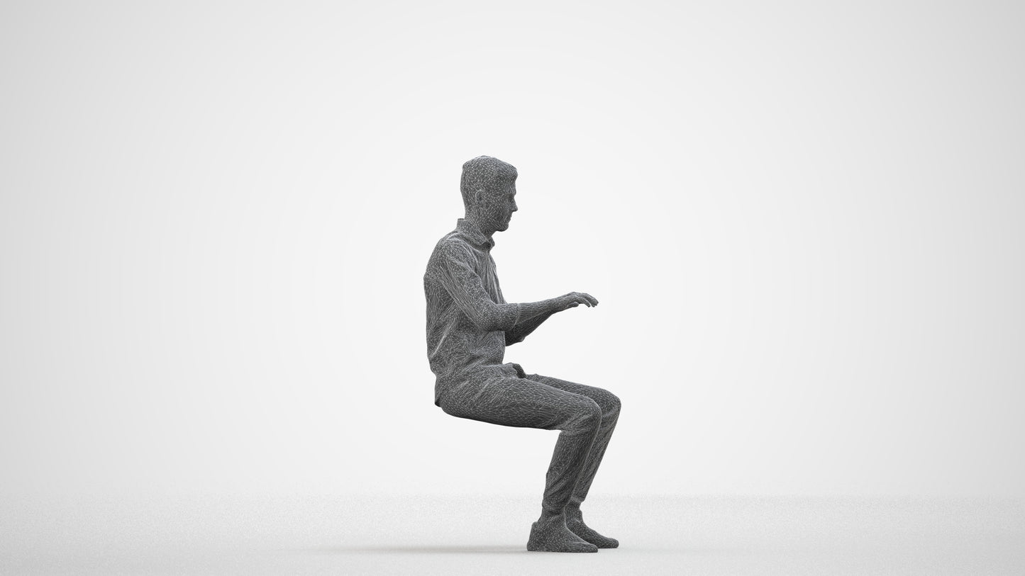 realistic 3D man casual business, scanned archviz people for Blender and 3ds Max, wireframe side view