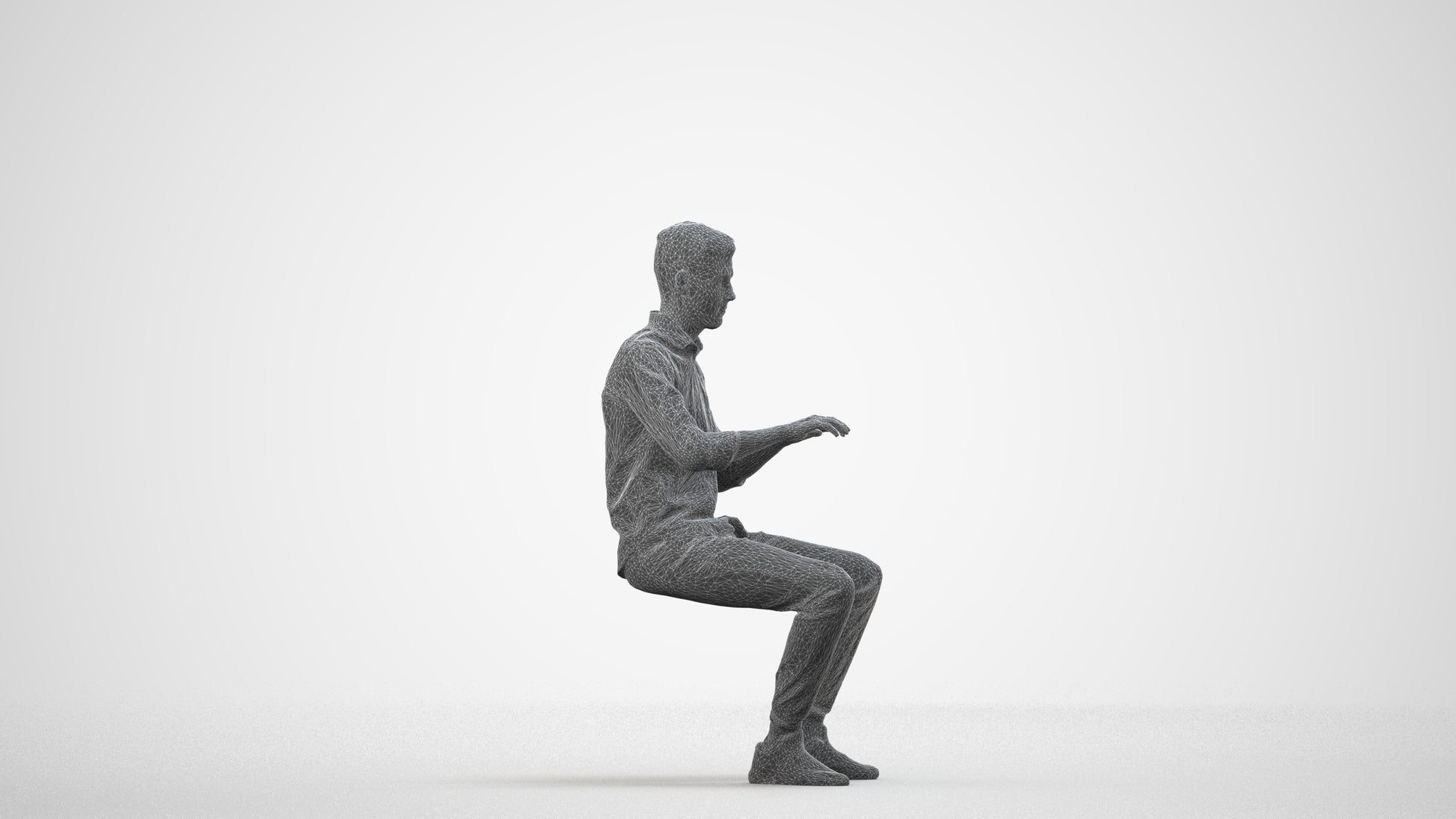 realistic 3D man casual business, scanned archviz people for Blender and 3ds Max, wireframe side view