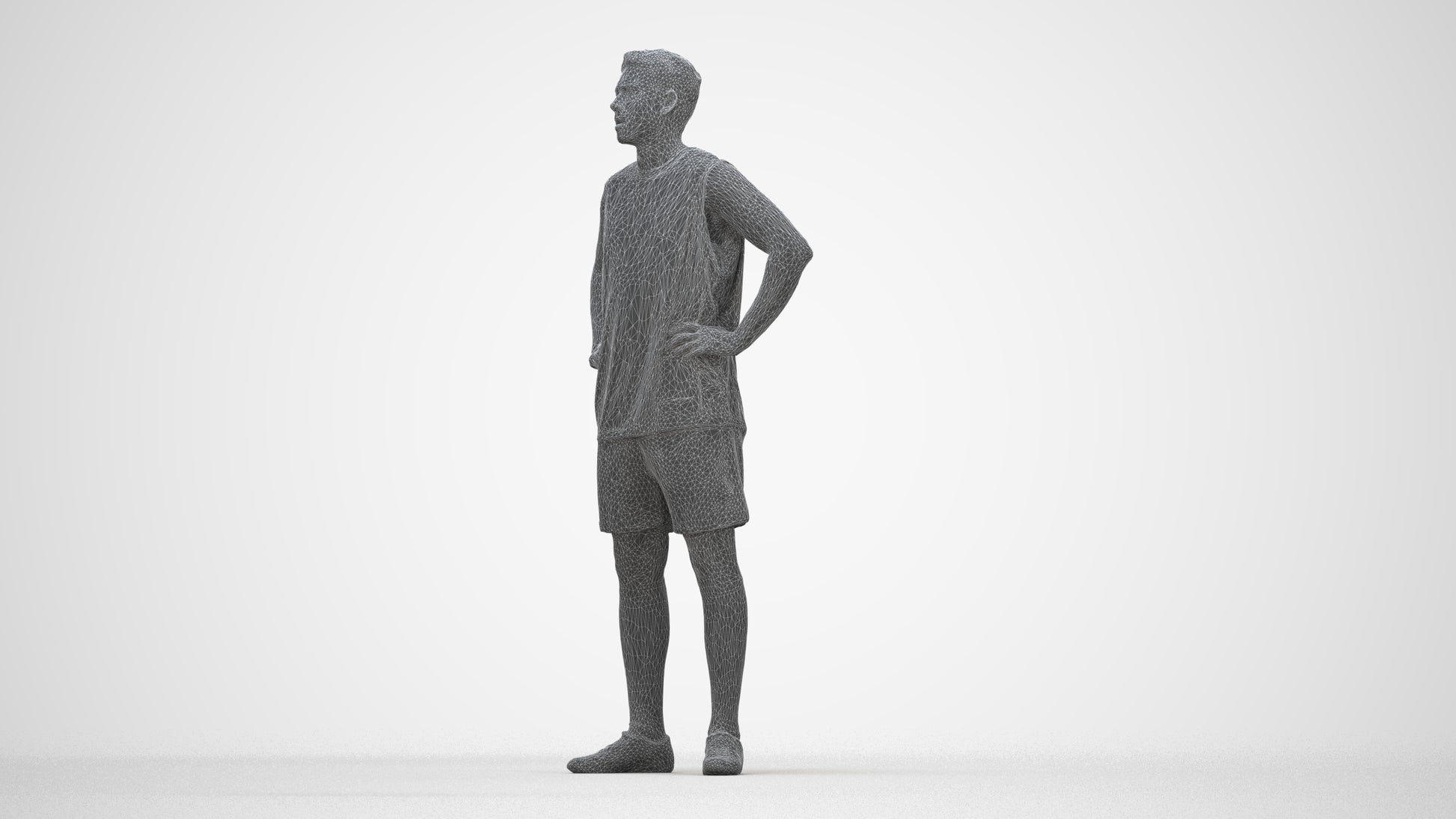 realistic 3D human man sport, archviz people FBX OBJ for Blender, wireframe back view
