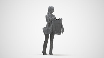realistic 3D woman casual shopping, scanned archviz people for Blender and 3ds Max, three-quarter front view render
