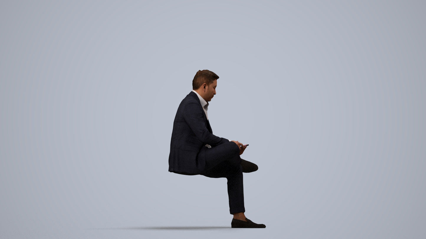 photogrammetry 3D man business, realistic human model archviz FBX, side view render