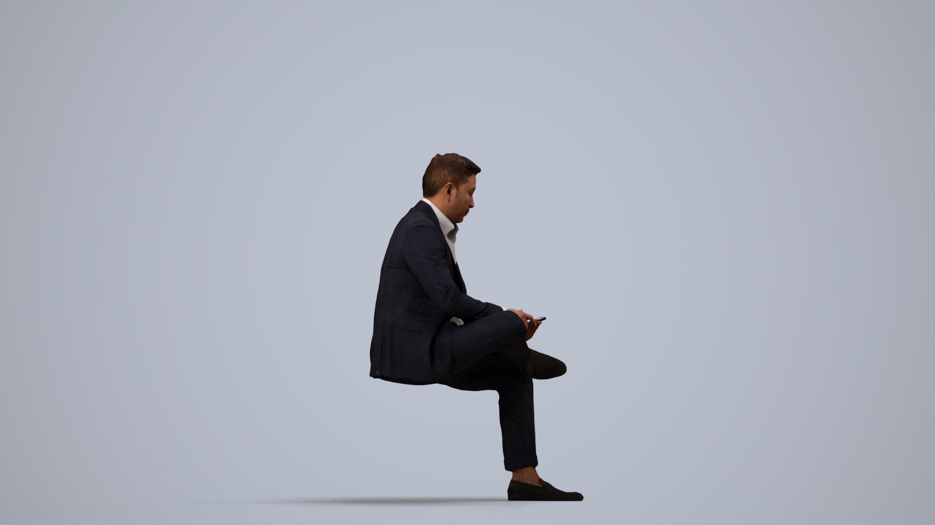 photogrammetry 3D man business, realistic human model archviz FBX, side view render