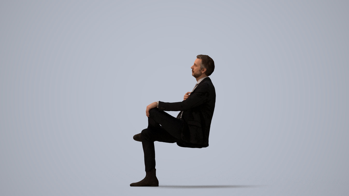 3D people model man business, scanned human for 3ds Max rendering, three-quarter view render