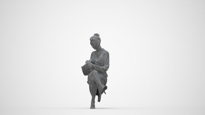realistic 3D woman casual sitting, scanned archviz people for Blender and 3ds Max, wireframe back view