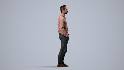 realistic 3D human man casual standing, archviz people FBX OBJ for Blender, side view render