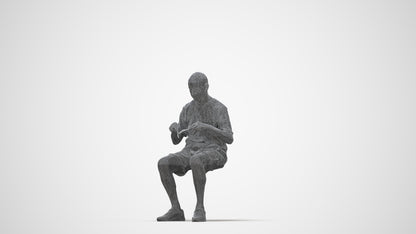 3D scanned senior man sitting casual, photorealistic archviz people for Enscape and SketchUp, wireframe back view