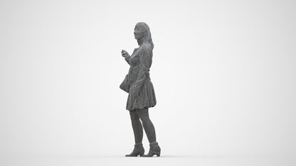 3D human model woman business standing, photogrammetry scanned person for archviz, wireframe back view