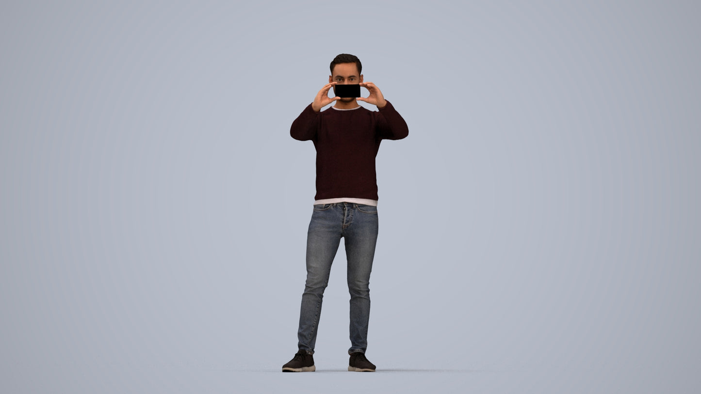 3D people model man casual standing, scanned human for 3ds Max rendering, top-down view render
