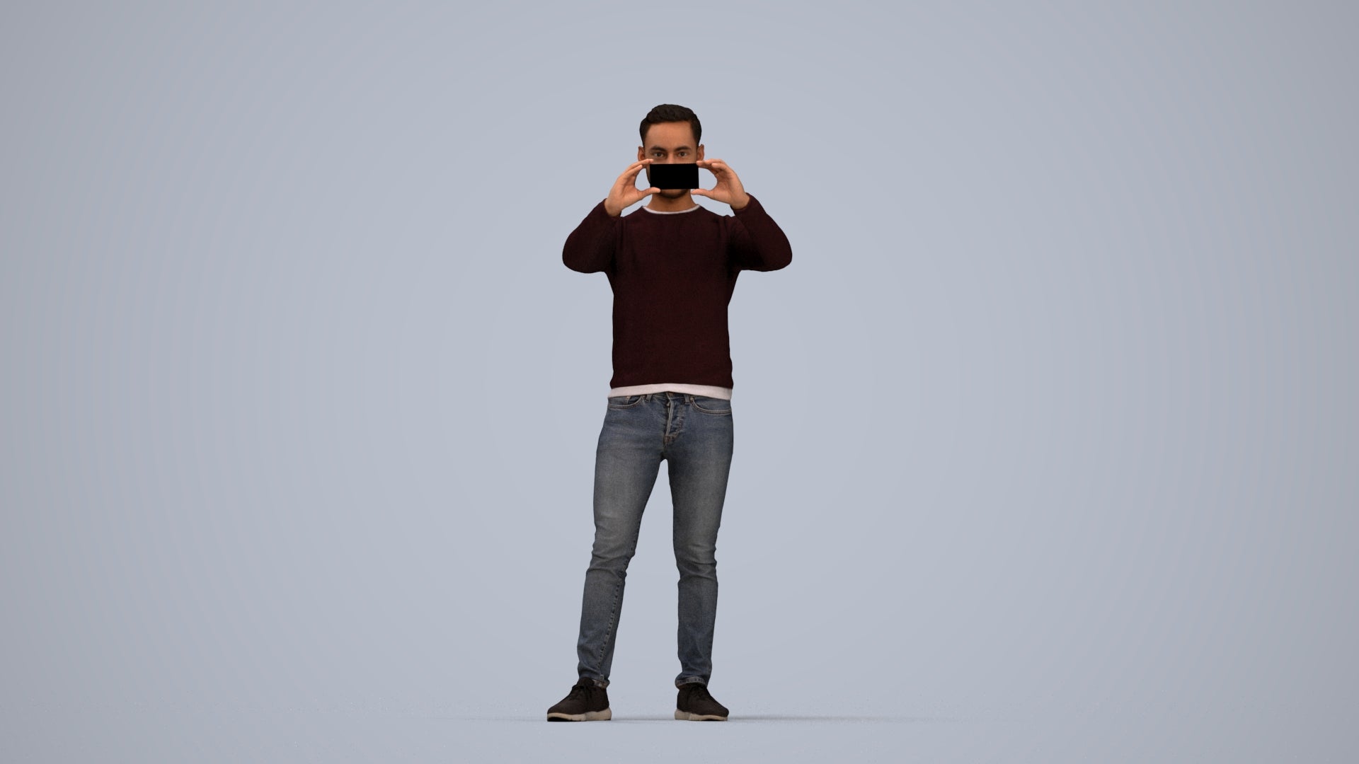 3D people model man casual standing, scanned human for 3ds Max rendering, top-down view render