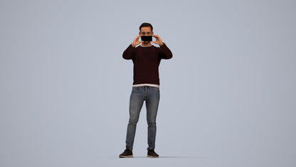 3D people model man casual standing, scanned human for 3ds Max rendering, top-down view render