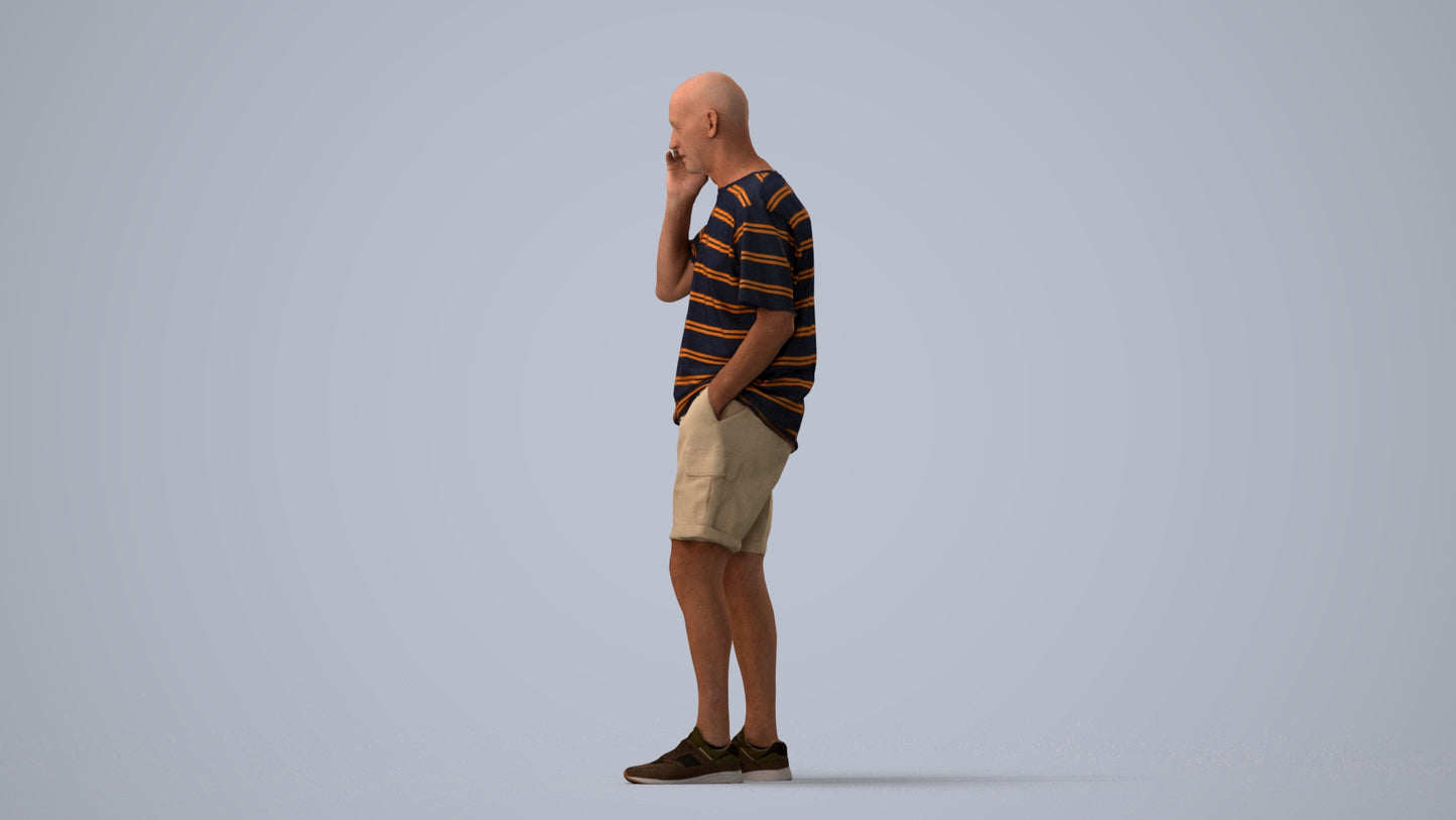 photogrammetry 3D senior man casual standing, realistic human model archviz FBX, three-quarter view render