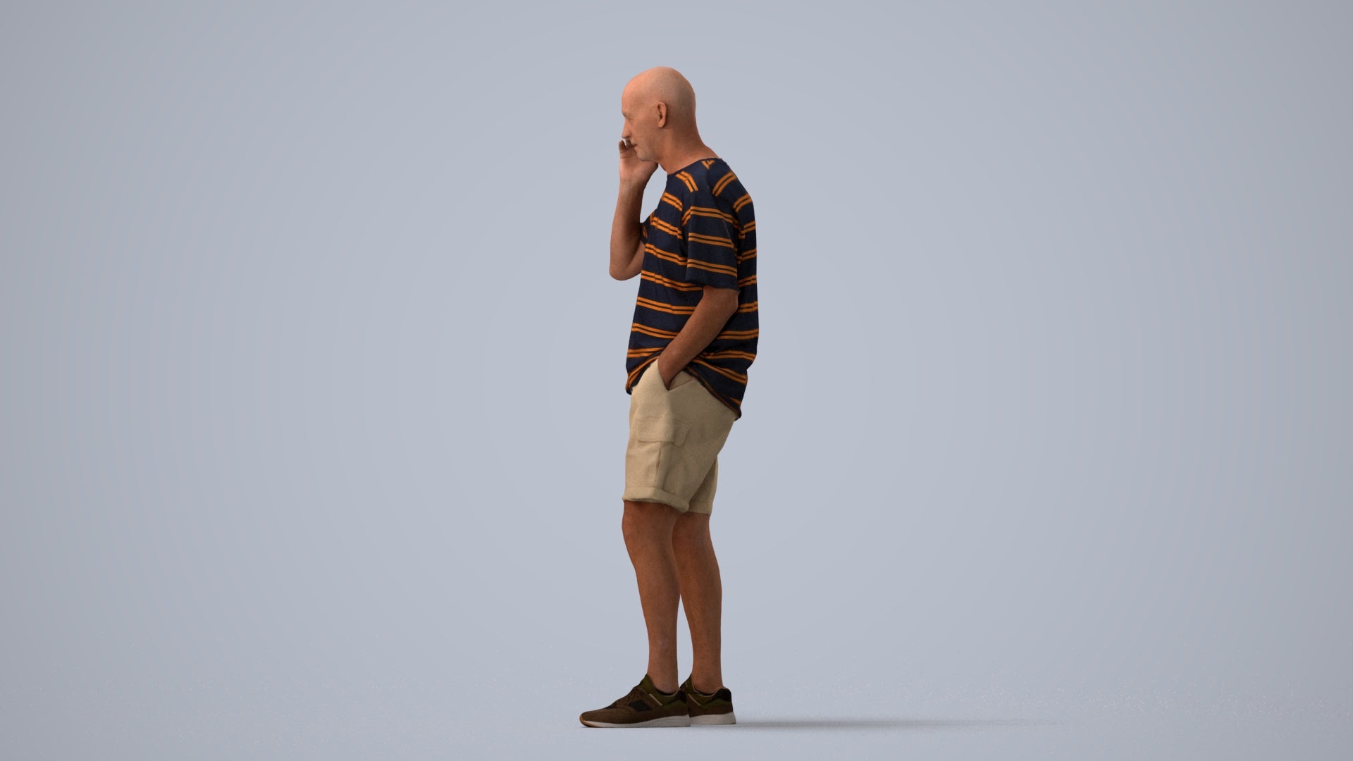 photogrammetry 3D senior man casual standing, realistic human model archviz FBX, three-quarter view render