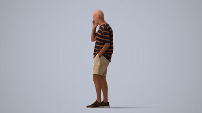 photogrammetry 3D senior man casual standing, realistic human model archviz FBX, three-quarter view render