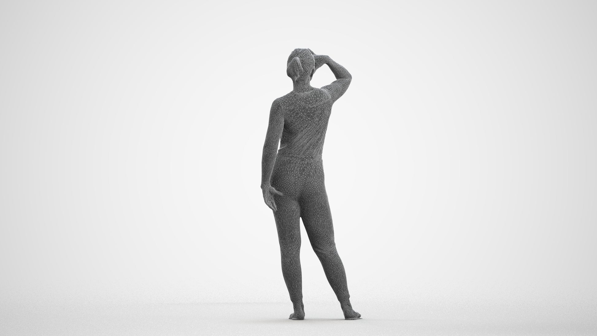 realistic 3D woman casual standing, scanned archviz people for Blender and 3ds Max, wireframe front view