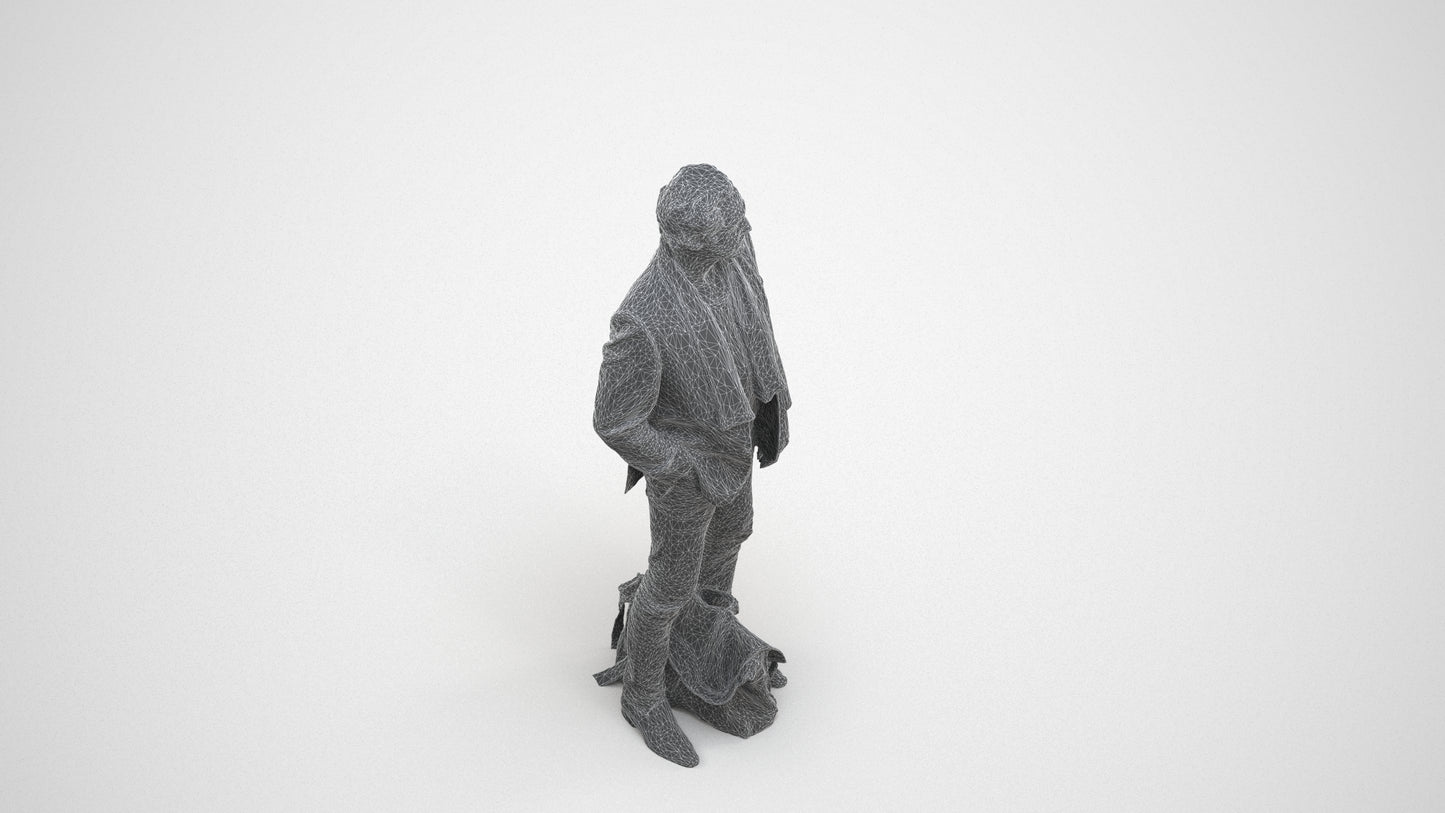 realistic 3D human man business standing, archviz people FBX OBJ for Blender, wireframe three-quarter view