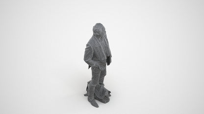 realistic 3D human man business standing, archviz people FBX OBJ for Blender, wireframe three-quarter view