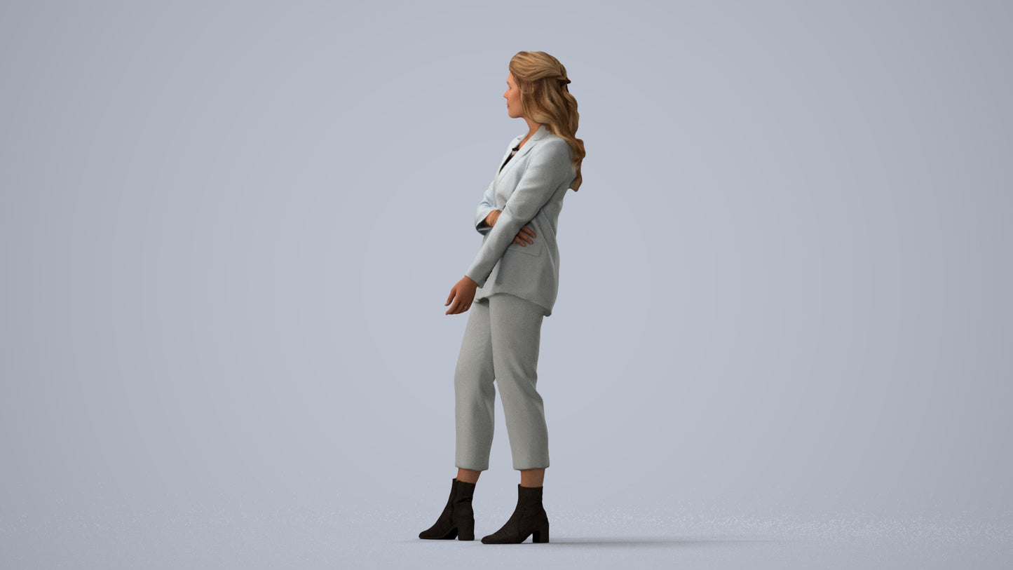 photogrammetry 3D woman business, realistic human model archviz FBX, three-quarter view render